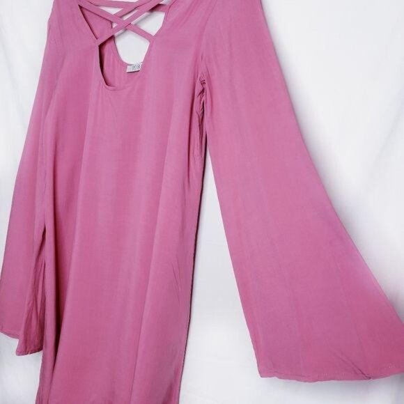 Tobi Mauve Pink Afternoon Shift Mini Dress Long Bell Sleeve Women's Size Small - Picture 5 of 10